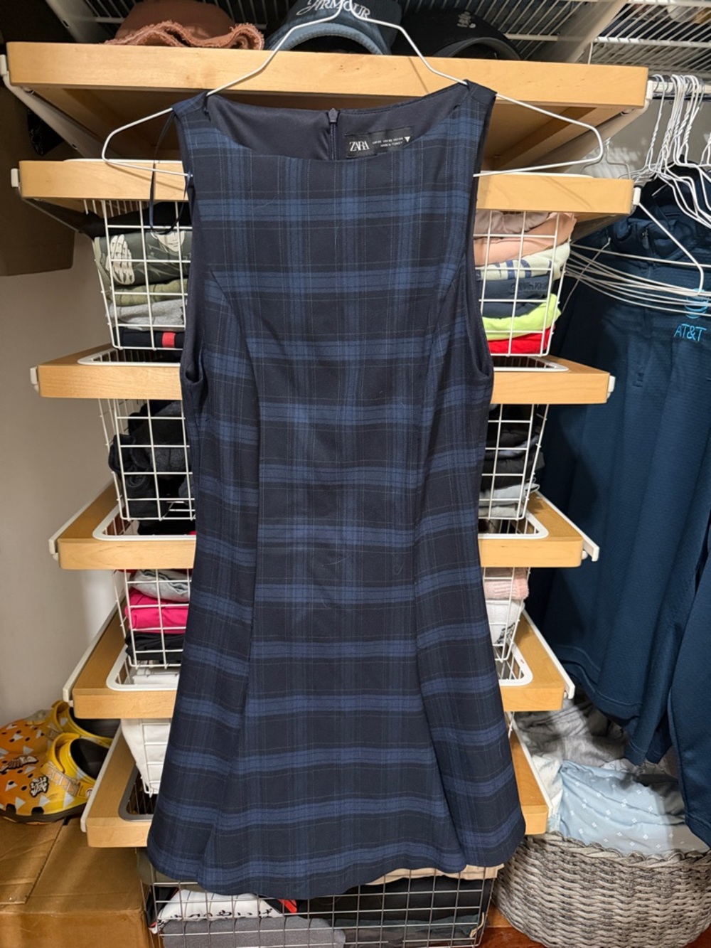 Zara Navy and Blue Plaid Sleeveless Mini Dress